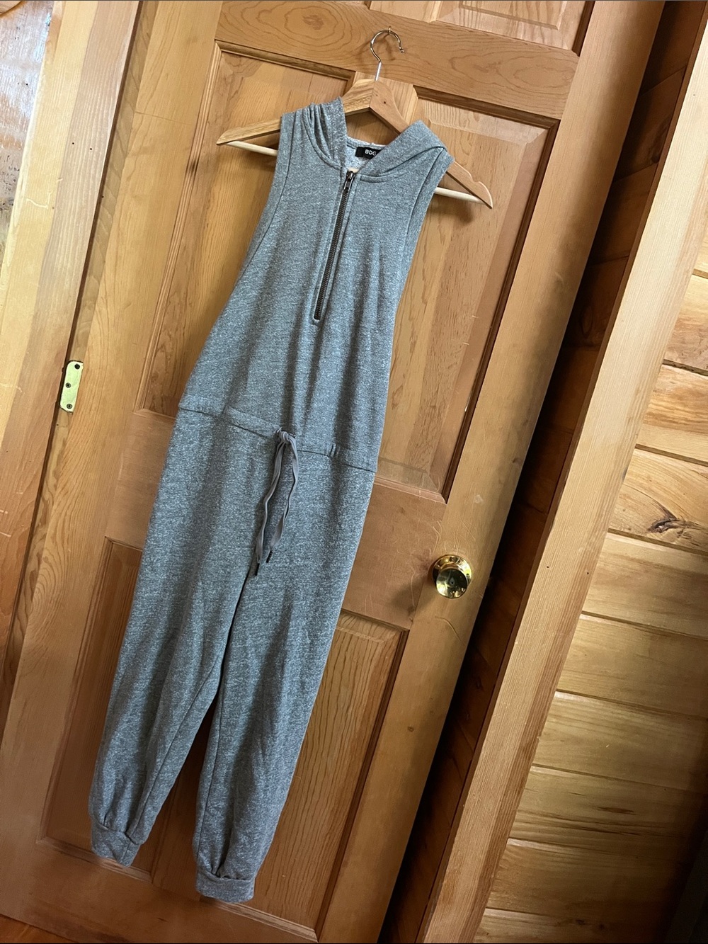 BDG Heather Gray Sleeveless Hooded Jumpsuit with Front Zip